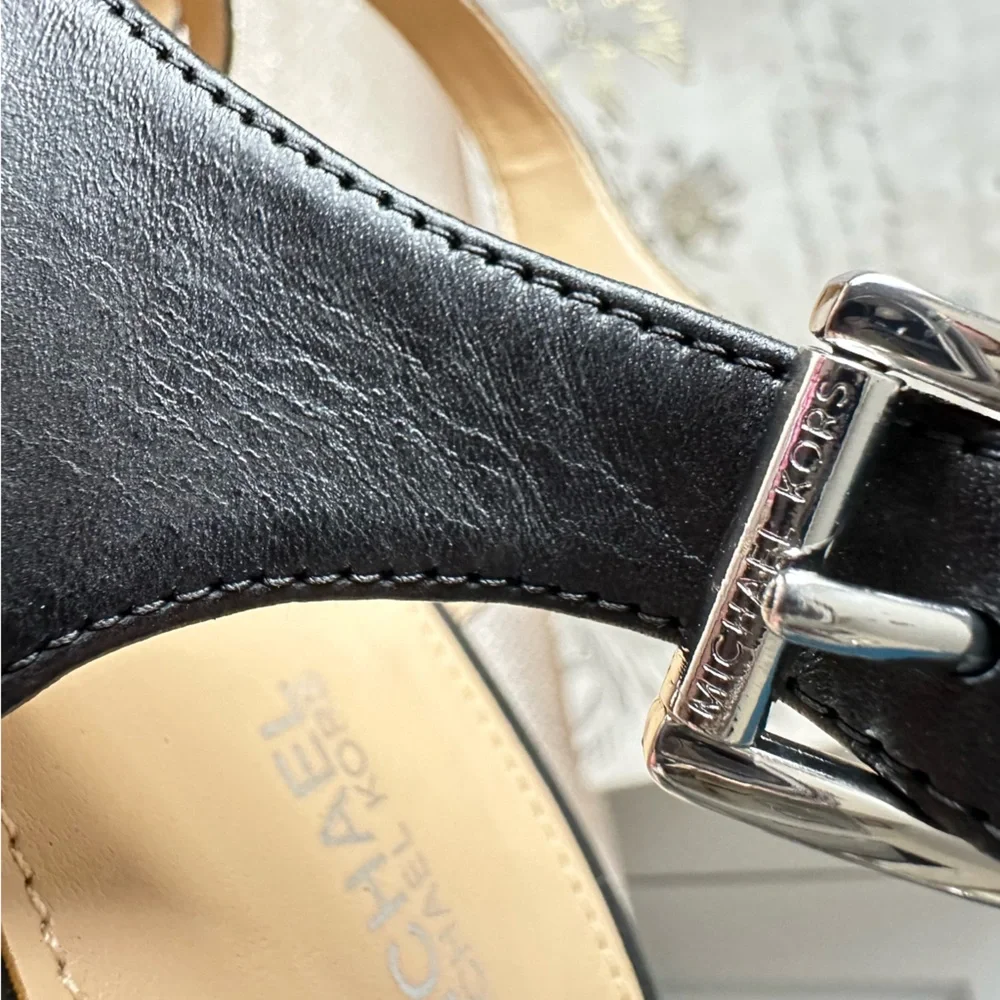 Michael Kors Abbott Black Leather Platform Sandals Size 9.5